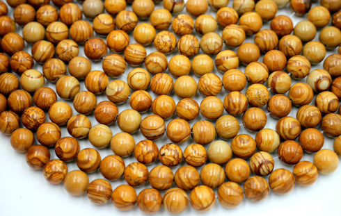 Yellow Wood Jasper Gemstone Beads, 8mm, Round
